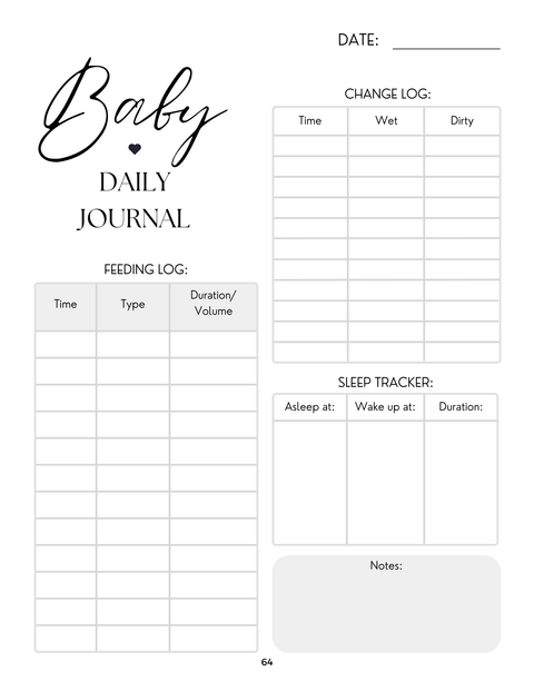 Pregnancy And Early Days Baby Log Diary, Mother and Baby Journal (Digital Download)