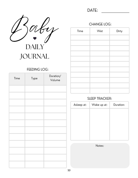 Pregnancy And Early Days Baby Log Diary, Mother and Baby Journal (Digital Download)