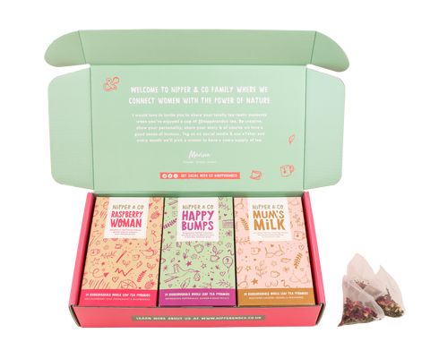 PREORDER NOW FOR DELIVERY IN 1 WEEK (2nd week of October) BUMP TO BUBBA - BABY SHOWER, PREGNANCY OR NEW MUMS GIFT BOX WITH MUM'S MILK, RASPBERRY WOMAN AND HAPPY BUMPS TEA